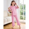 image:imageFlygo Girls 2 Piece Gingham Outfits Cotton Ruffle Clothing Sets 514  Cute Ruffled Peter Pan Collar Short Sleeve Button Down Top High Waist Pants with Pockets Cute Plaid Set for Birthday GiftsPink