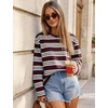 image:imageFlygo Womens Striped Long Sleeve Shirt Crewneck Color Block Pullover Tops  Women Casual Long Sleeve T Shirt Stripe Drop Shoulder Round Neck Contrast Color Basic Loose Preppy Fall Summer Going Out TopsDarkburgundy
