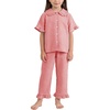 image:imageFlygo Girls 2 Piece Gingham Outfits Cotton Ruffle Clothing Sets 514  Cute Ruffled Peter Pan Collar Short Sleeve Button Down Top High Waist Pants with Pockets Cute Plaid Set for Birthday GiftsWatermelon