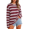 image:imageFlygo Womens Striped Long Sleeve Shirt Crewneck Color Block Pullover Tops  Women Casual Long Sleeve T Shirt Stripe Drop Shoulder Round Neck Contrast Color Basic Loose Preppy Fall Summer Going Out TopsWine