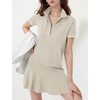 image:imageFlygo Womens Polo Dress Summer Short Sleeve Ruffle T Shirt Dress  V Neck Lapel Henley Collar Three Button Placket Soft Pique Fabric Short Mini Tunic Dress Preppy Golf Tennis ActivewearLightkhaki
