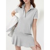 image:imageFlygo Womens Polo Dress Summer Short Sleeve Ruffle T Shirt Dress  V Neck Lapel Henley Collar Three Button Placket Soft Pique Fabric Short Mini Tunic Dress Preppy Golf Tennis ActivewearGrey