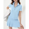 image:imageFlygo Womens Polo Dress Summer Short Sleeve Ruffle T Shirt Dress  V Neck Lapel Henley Collar Three Button Placket Soft Pique Fabric Short Mini Tunic Dress Preppy Golf Tennis ActivewearLightblue