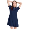 image:imageFlygo Womens Polo Dress Summer Short Sleeve Ruffle T Shirt Dress  V Neck Lapel Henley Collar Three Button Placket Soft Pique Fabric Short Mini Tunic Dress Preppy Golf Tennis ActivewearNavy Blue