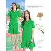 image:imageFlygo Womens Polo Dress Summer Short Sleeve Ruffle T Shirt Dress  V Neck Lapel Henley Collar Three Button Placket Soft Pique Fabric Short Mini Tunic Dress Preppy Golf Tennis ActivewearGreen