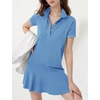 image:imageFlygo Womens Polo Dress Summer Short Sleeve Ruffle T Shirt Dress  V Neck Lapel Henley Collar Three Button Placket Soft Pique Fabric Short Mini Tunic Dress Preppy Golf Tennis ActivewearBlue