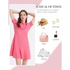 image:imageFlygo Womens Polo Dress Summer Short Sleeve Ruffle T Shirt Dress  V Neck Lapel Henley Collar Three Button Placket Soft Pique Fabric Short Mini Tunic Dress Preppy Golf Tennis ActivewearPink