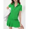 image:imageFlygo Womens Polo Dress Summer Short Sleeve Ruffle T Shirt Dress  V Neck Lapel Henley Collar Three Button Placket Soft Pique Fabric Short Mini Tunic Dress Preppy Golf Tennis ActivewearGreen