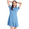 image:imageFlygo Womens Polo Dress Summer Short Sleeve Ruffle T Shirt Dress  V Neck Lapel Henley Collar Three Button Placket Soft Pique Fabric Short Mini Tunic Dress Preppy Golf Tennis ActivewearBlue
