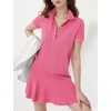 image:imageFlygo Womens Polo Dress Summer Short Sleeve Ruffle T Shirt Dress  V Neck Lapel Henley Collar Three Button Placket Soft Pique Fabric Short Mini Tunic Dress Preppy Golf Tennis ActivewearPink