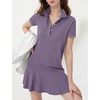 image:imageFlygo Womens Polo Dress Summer Short Sleeve Ruffle T Shirt Dress  V Neck Lapel Henley Collar Three Button Placket Soft Pique Fabric Short Mini Tunic Dress Preppy Golf Tennis ActivewearDustypurple