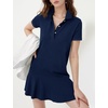 image:imageFlygo Womens Polo Dress Summer Short Sleeve Ruffle T Shirt Dress  V Neck Lapel Henley Collar Three Button Placket Soft Pique Fabric Short Mini Tunic Dress Preppy Golf Tennis ActivewearNavy Blue