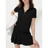 image:imageFlygo Womens Polo Dress Summer Short Sleeve Ruffle T Shirt Dress  V Neck Lapel Henley Collar Three Button Placket Soft Pique Fabric Short Mini Tunic Dress Preppy Golf Tennis ActivewearBlack