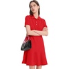 image:imageFlygo Womens Polo Dress Summer Short Sleeve Ruffle T Shirt Dress  V Neck Lapel Henley Collar Three Button Placket Soft Pique Fabric Short Mini Tunic Dress Preppy Golf Tennis ActivewearRed