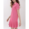 image:imageFlygo Womens Polo Dress Summer Short Sleeve Ruffle T Shirt Dress  V Neck Lapel Henley Collar Three Button Placket Soft Pique Fabric Short Mini Tunic Dress Preppy Golf Tennis ActivewearPink