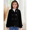 image:imageFlygo Girls Fleece Jacket Sherpa Lined Hoodie Horn Button Duffle CoatBlack