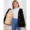 image:imageFlygo Girls Fleece Jacket Sherpa Lined Hoodie Horn Button Duffle CoatBlack