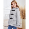 image:imageFlygo Girls Fleece Jacket Sherpa Lined Hoodie Horn Button Duffle CoatLight Grey