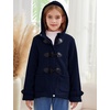 image:imageFlygo Girls Fleece Jacket Sherpa Lined Hoodie Horn Button Duffle CoatNavy