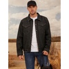 image:imageFlygo Mens Flannel Lined Denim Jacket Snap Cowboy Cut Trucker CoatBlack