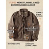 image:imageFlygo Mens Flannel Lined Denim Jacket Snap Cowboy Cut Trucker CoatBrown