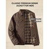 image:imageFlygo Mens Flannel Lined Denim Jacket Snap Cowboy Cut Trucker CoatBrown