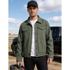 image:imageFlygo Mens Flannel Lined Denim Jacket Snap Cowboy Cut Trucker CoatGreen