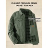 image:imageFlygo Mens Flannel Lined Denim Jacket Snap Cowboy Cut Trucker CoatGreen