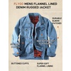 image:imageFlygo Mens Flannel Lined Denim Jacket Snap Cowboy Cut Trucker CoatLightblue