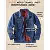 image:imageFlygo Mens Flannel Lined Denim Jacket Snap Cowboy Cut Trucker CoatNavyblue