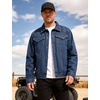 image:imageFlygo Mens Flannel Lined Denim Jacket Snap Cowboy Cut Trucker CoatNavyblue