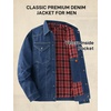image:imageFlygo Mens Flannel Lined Denim Jacket Snap Cowboy Cut Trucker CoatNavyblue