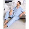image:imageFlygo Mens Plaid Pajama Sets 2 Piece Button Down Sleepwear with PocketsBlue