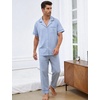 image:imageFlygo Mens Plaid Pajama Sets 2 Piece Button Down Sleepwear with PocketsBlue