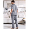 image:imageFlygo Mens Plaid Pajama Sets 2 Piece Button Down Sleepwear with PocketsNavy