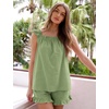 image:imageFlygo Pajamas for Women 2 Piece Cotton Ruffle Tank Top and ShortsGreen
