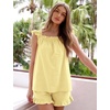 image:imageFlygo Pajamas for Women 2 Piece Cotton Ruffle Tank Top and ShortsLightyellow