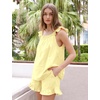image:imageFlygo Pajamas for Women 2 Piece Cotton Ruffle Tank Top and ShortsLightyellow