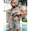 image:imageFlygo Striped Cotton Pajamas for Women Set Ruffle Cami Top Shorts SetsBlack
