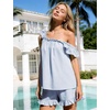 image:imageFlygo Striped Cotton Pajamas for Women Set Ruffle Cami Top Shorts SetsBlue
