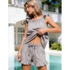 image:imageFlygo Striped Cotton Pajamas for Women Set Ruffle Cami Top Shorts SetsCoffee