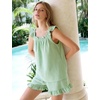 image:imageFlygo Striped Cotton Pajamas for Women Set Ruffle Cami Top Shorts SetsGreen