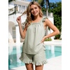 image:imageFlygo Striped Cotton Pajamas for Women Set Ruffle Cami Top Shorts SetsOlive