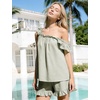 image:imageFlygo Striped Cotton Pajamas for Women Set Ruffle Cami Top Shorts SetsOlive