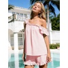 image:imageFlygo Striped Cotton Pajamas for Women Set Ruffle Cami Top Shorts SetsPink