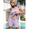 image:imageFlygo Striped Cotton Pajamas for Women Set Ruffle Cami Top Shorts SetsPurple