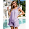 image:imageFlygo Striped Cotton Pajamas for Women Set Ruffle Cami Top Shorts SetsPurple