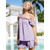 image:imageFlygo Striped Cotton Pajamas for Women Set Ruffle Cami Top Shorts SetsPurple