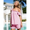 image:imageFlygo Striped Cotton Pajamas for Women Set Ruffle Cami Top Shorts SetsRose