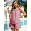 image:imageFlygo Striped Cotton Pajamas for Women Set Ruffle Cami Top Shorts SetsWine Red